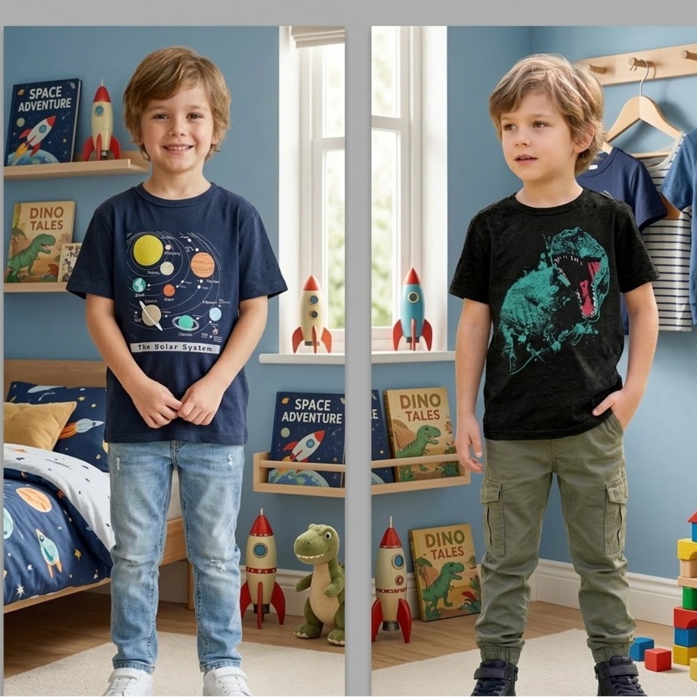 Outer Space Explorers Planet Chart Tee 
Roaring T-Rex Grunge Graphic Tee